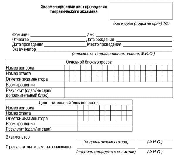 купить лист сдачи теоретического экзамена ПДД в Сальске